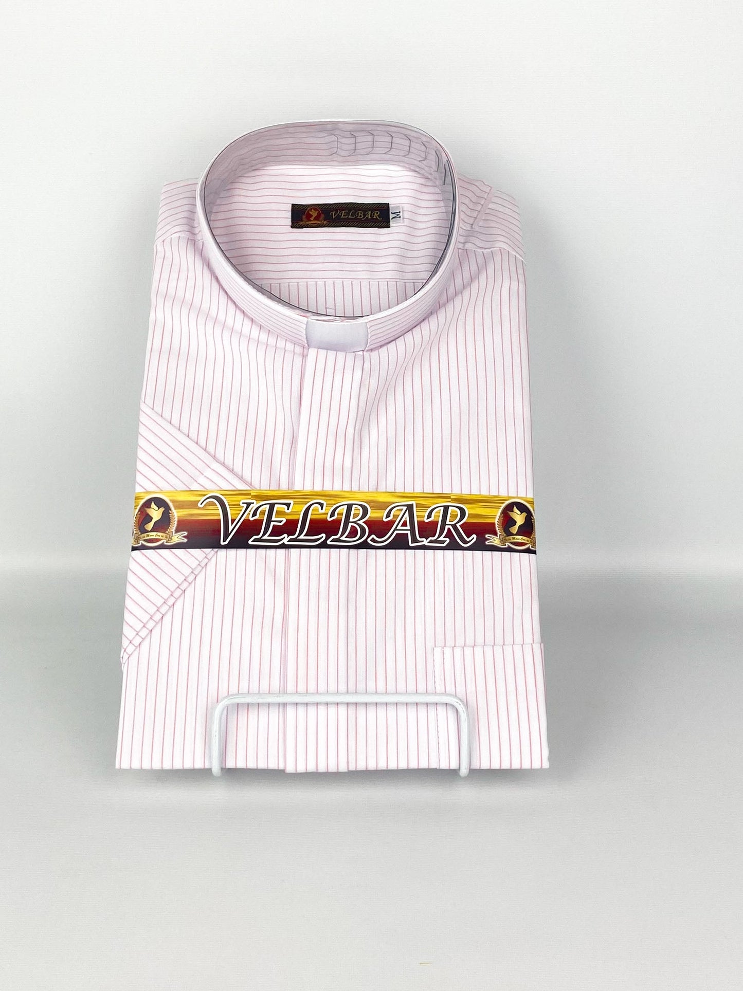 Camisa Clerical Blanca con Lineas Rojas