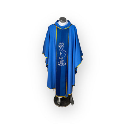 Casulla lino mariana bordada, azul