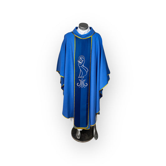 Casulla lino mariana bordada, azul