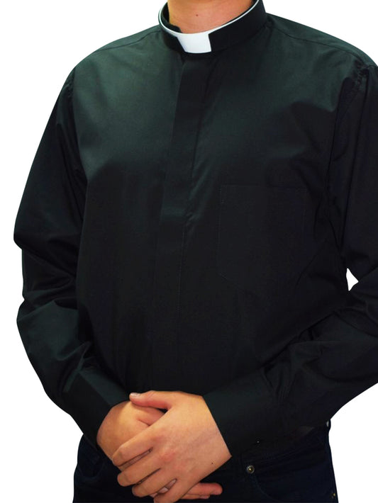 Camisa cuello romano negra
